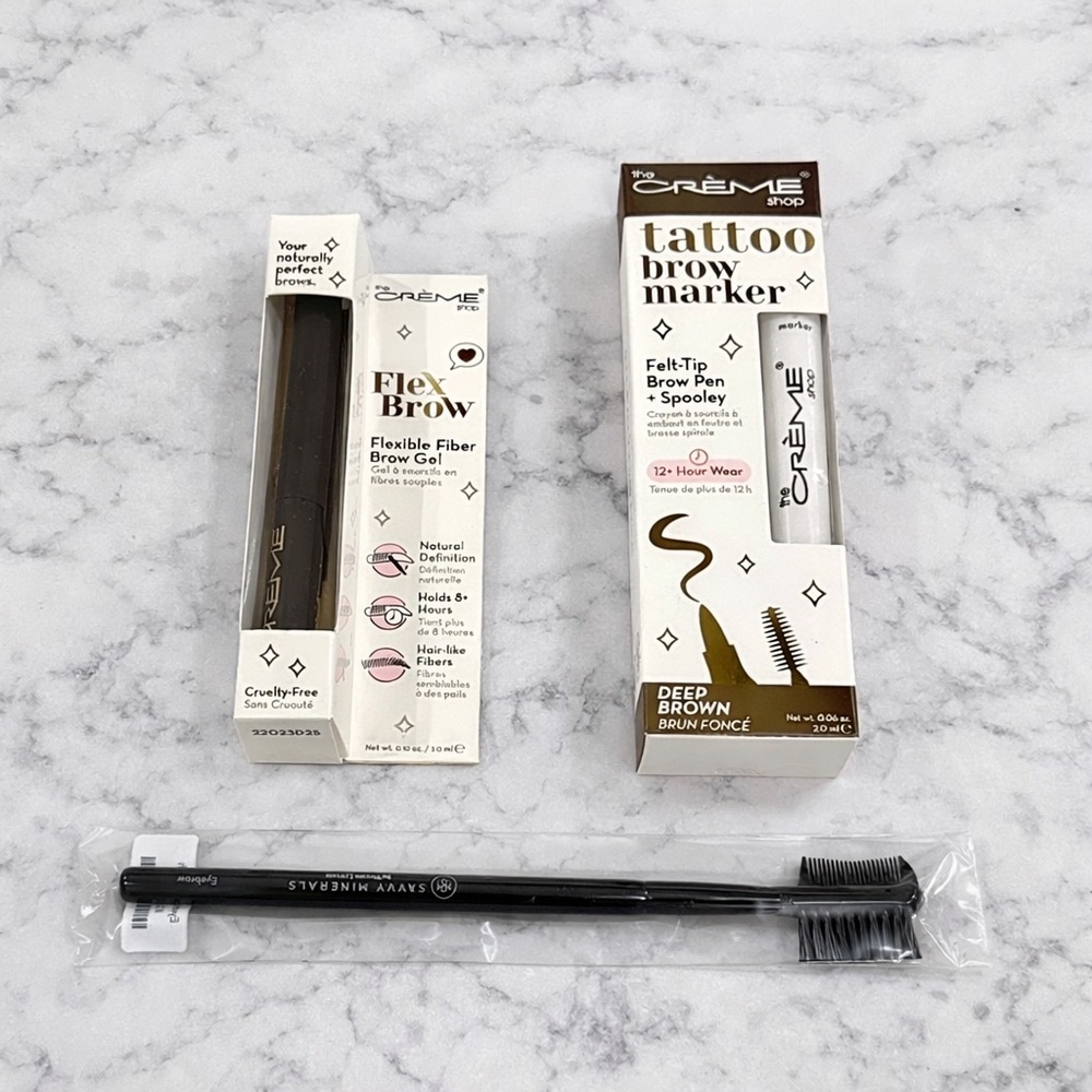 The Crème Shop Brow Kit Marker + Flex Brow Gel + Savvy Minerals Brush